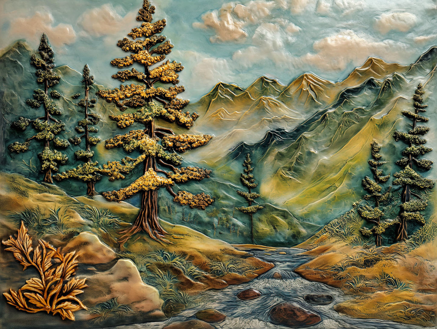 Mountain River Ceramic Tiles. Set.