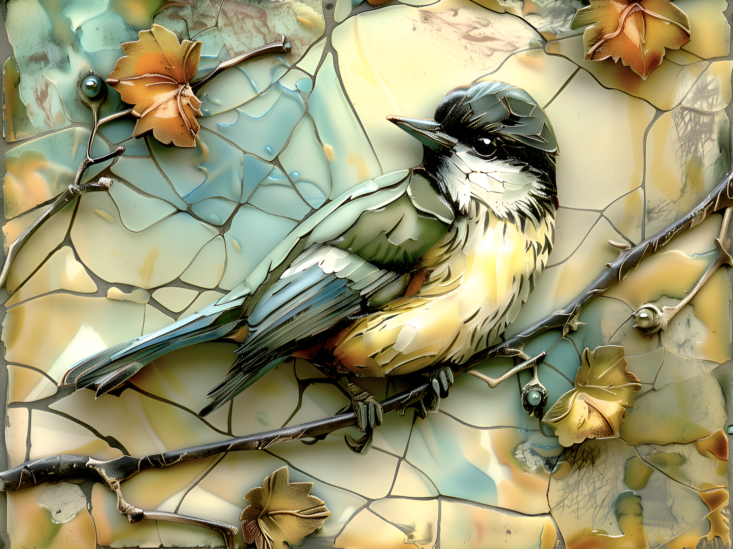 Chickadees Ceramic Tile set. 22 tiles.