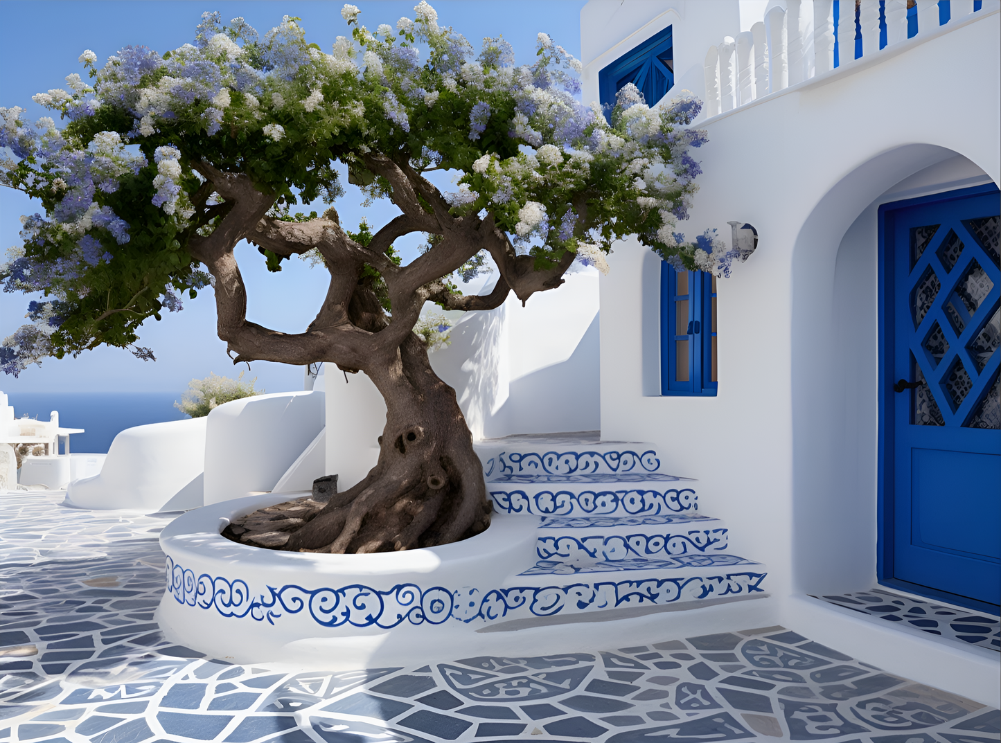 Corfu Greek Tile, Greece Island Tile or Mural. Sunny Greece Mosaic.