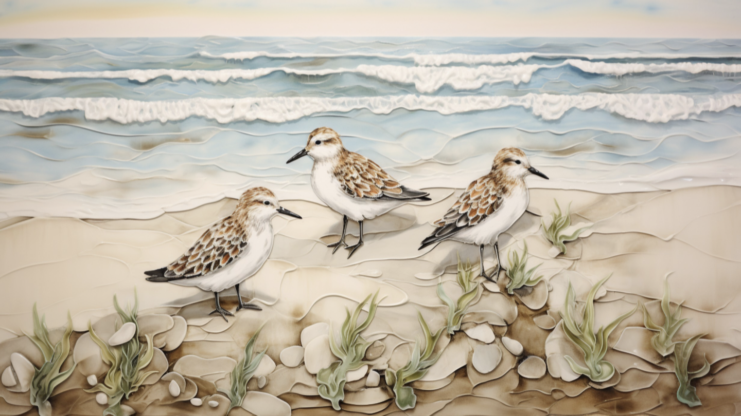 Sanderlings Ceramic wall mosaic.