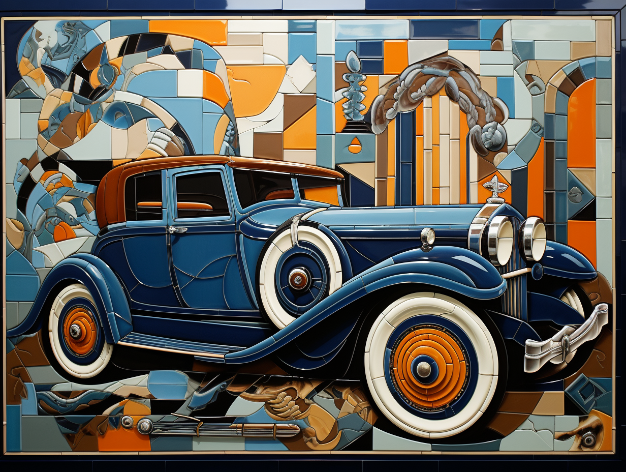 Old Fashioned Automobile Ceramic Tiles, Car Tiles, Old Auto Wall Accent Tiles. Set of 4.