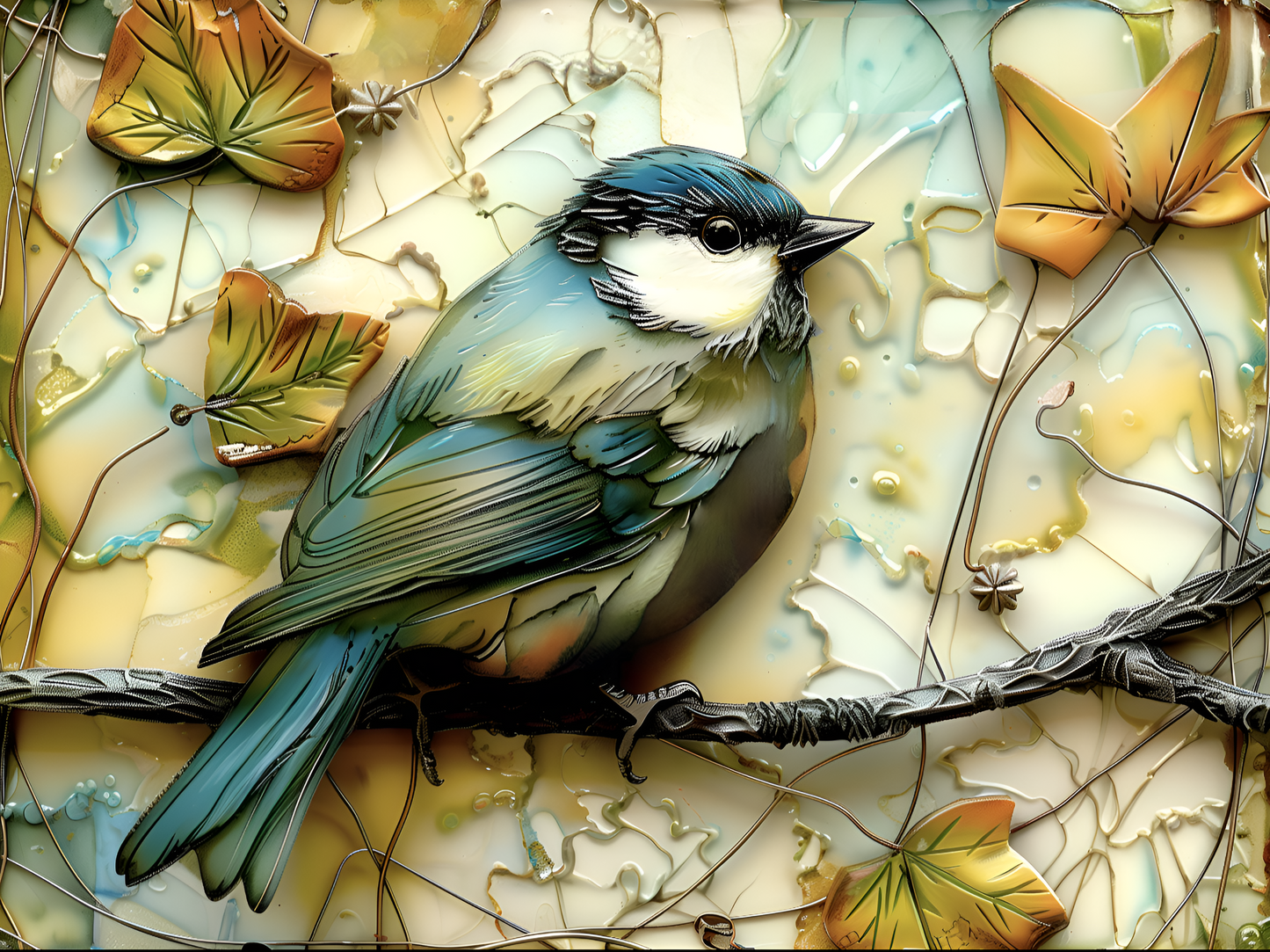 Chickadees Ceramic Tile set. 22 tiles.
