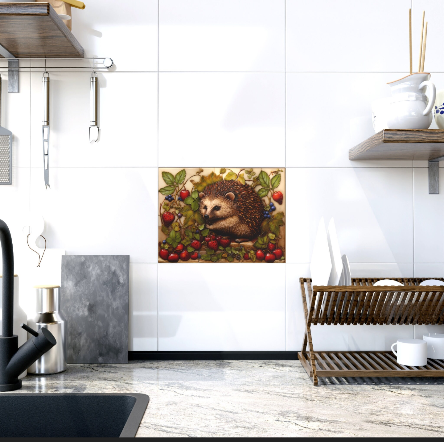 Hedgehog Ceramic Photo Tile. Set of 2.