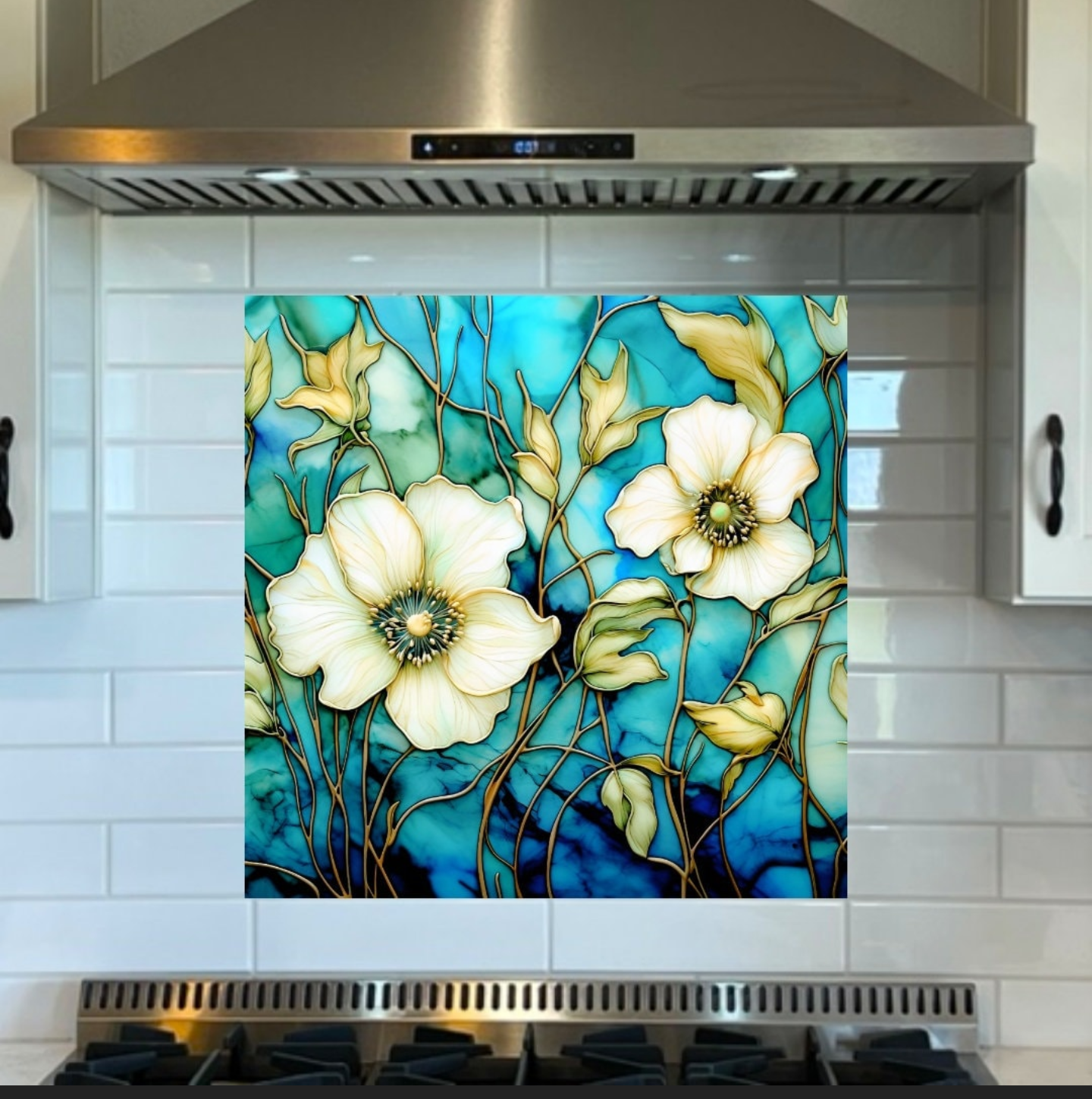 White Wildflowers Ceramic Accent Tile or Mosaic.