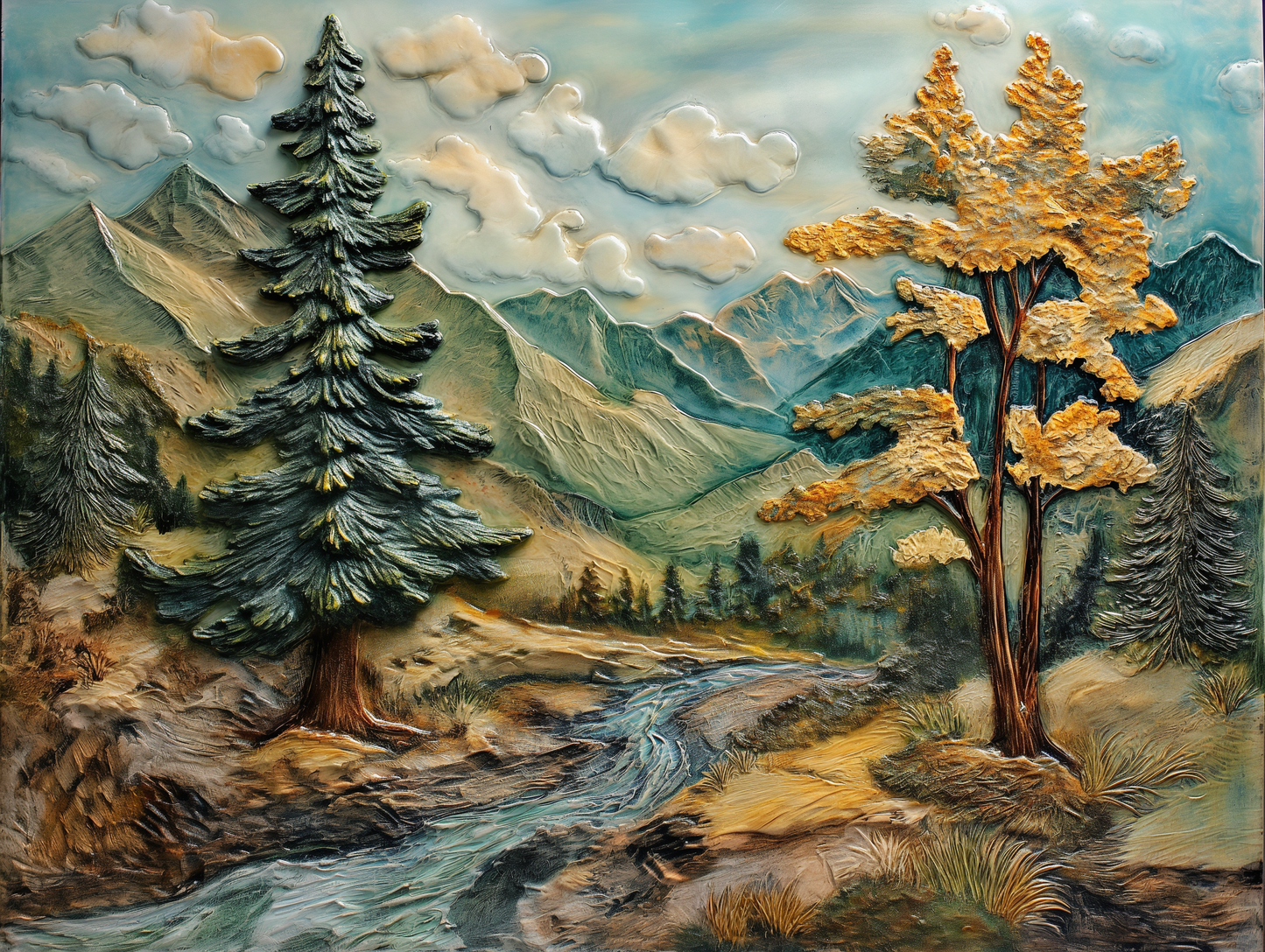 Mountain River Ceramic Tiles. Set.