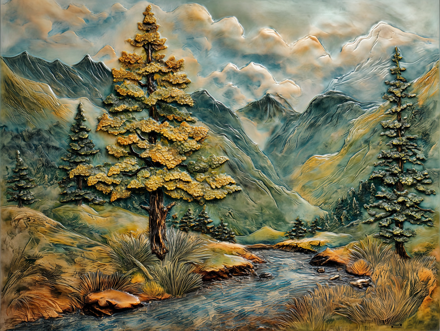 Mountain River Ceramic Tiles. Set.