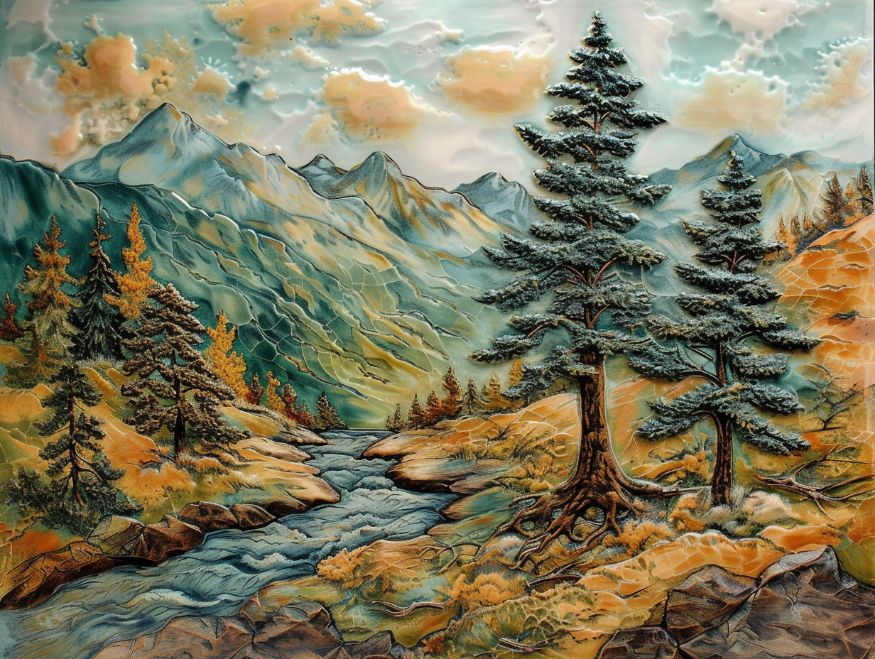 Mountain River Ceramic Tiles. Set.
