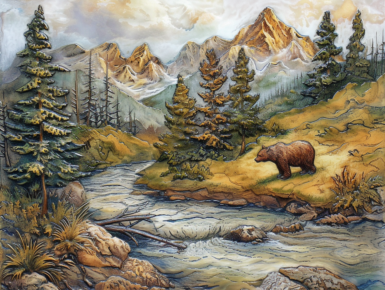Mountain River Ceramic Tiles. Set.