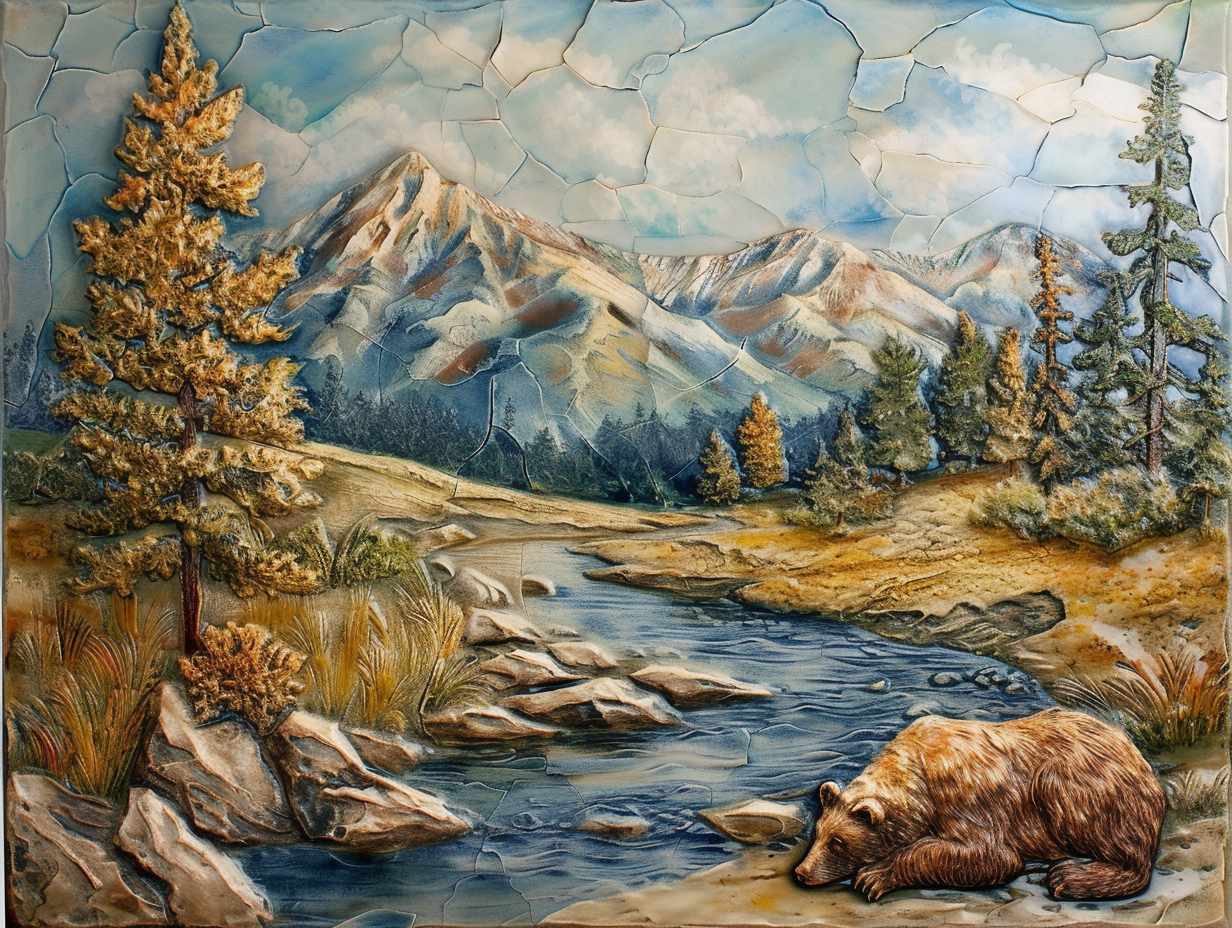 Mountain River Ceramic Tiles. Set.