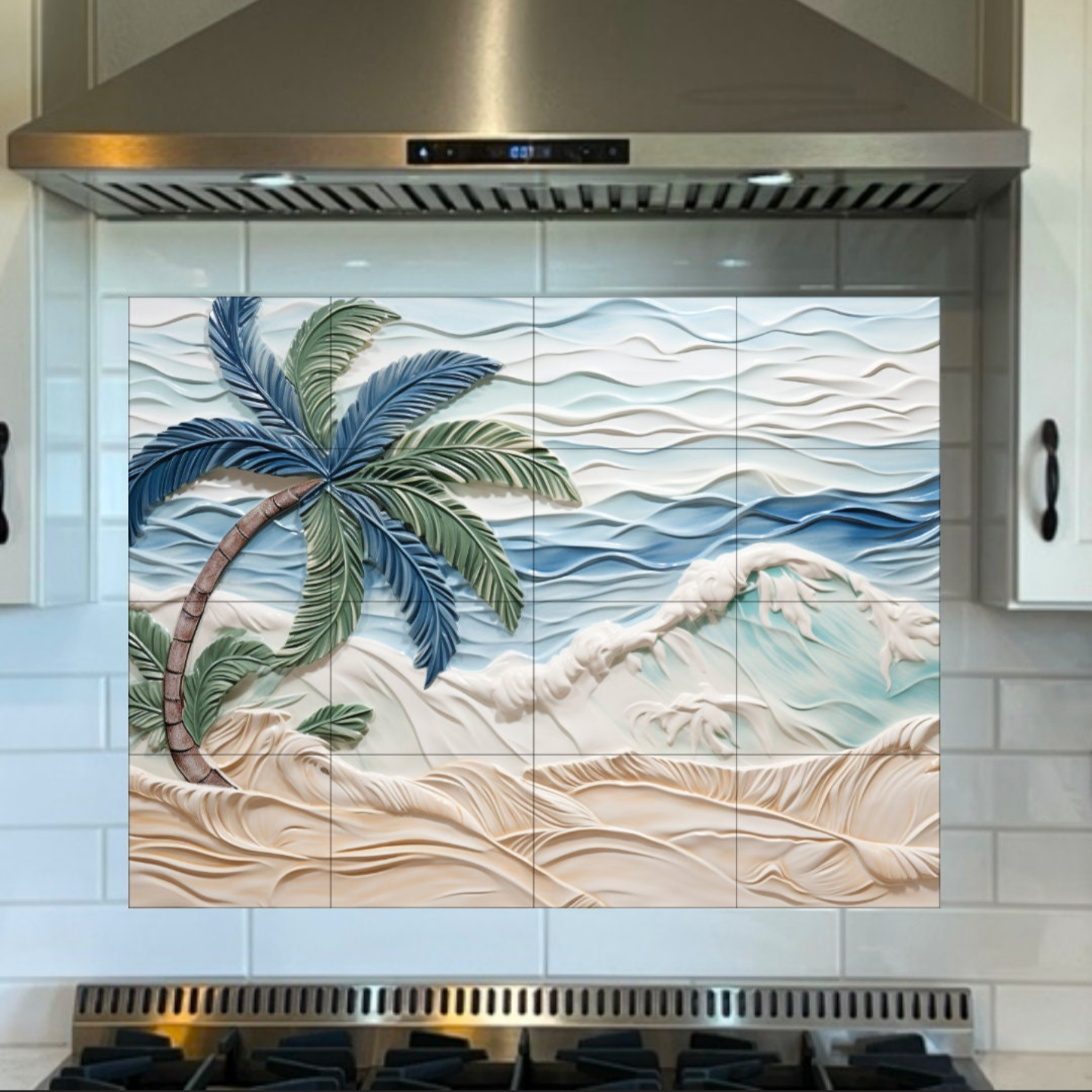 Palm Tree by the Ocean Ceramic Tile, Beach Accent Tile, Seaside Decorative Tile