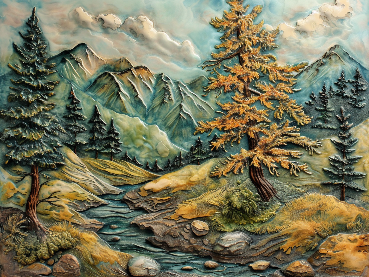 Mountain River Ceramic Tiles. Set.