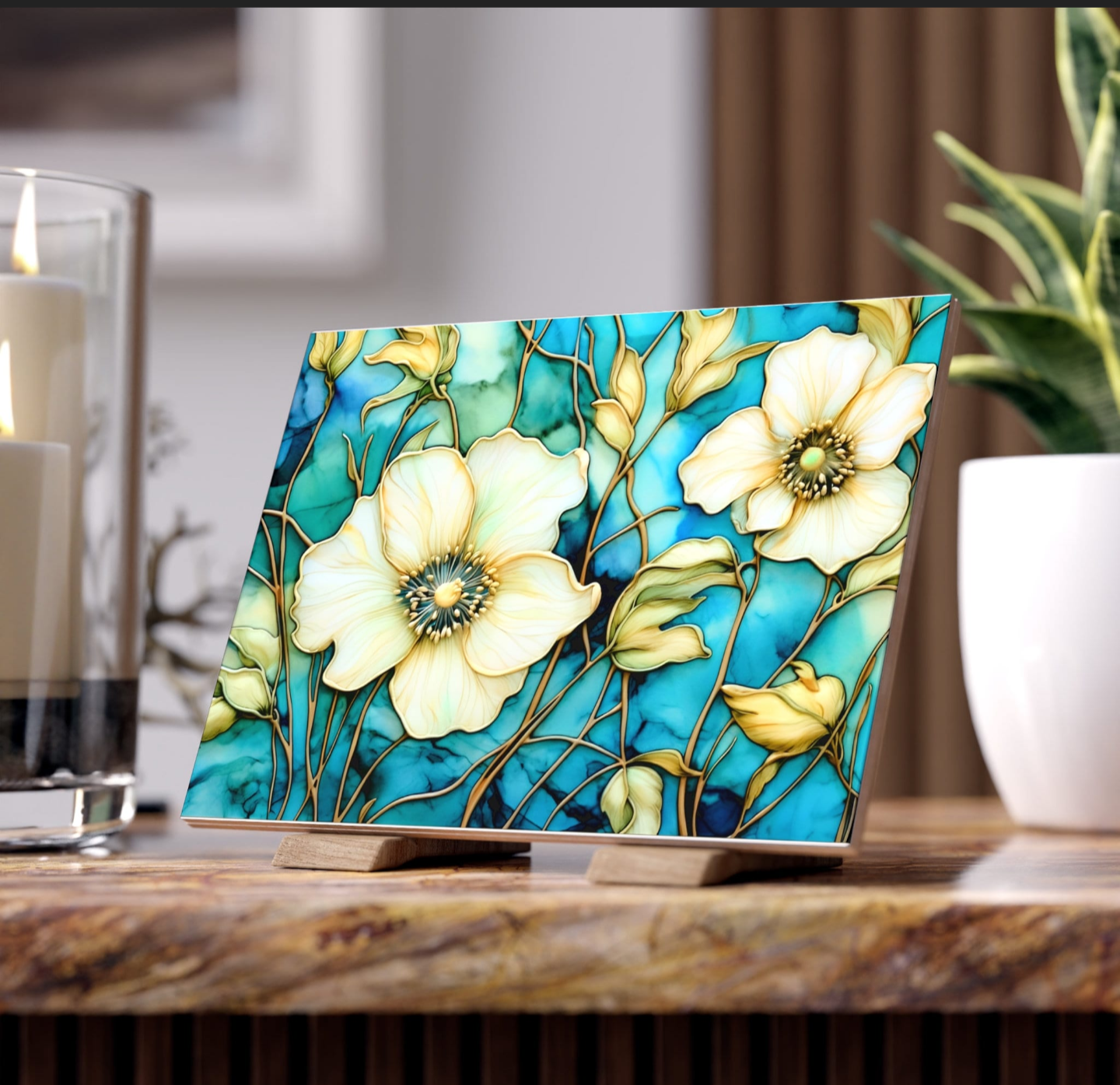 White Wildflowers Ceramic Accent Tile or Mosaic.