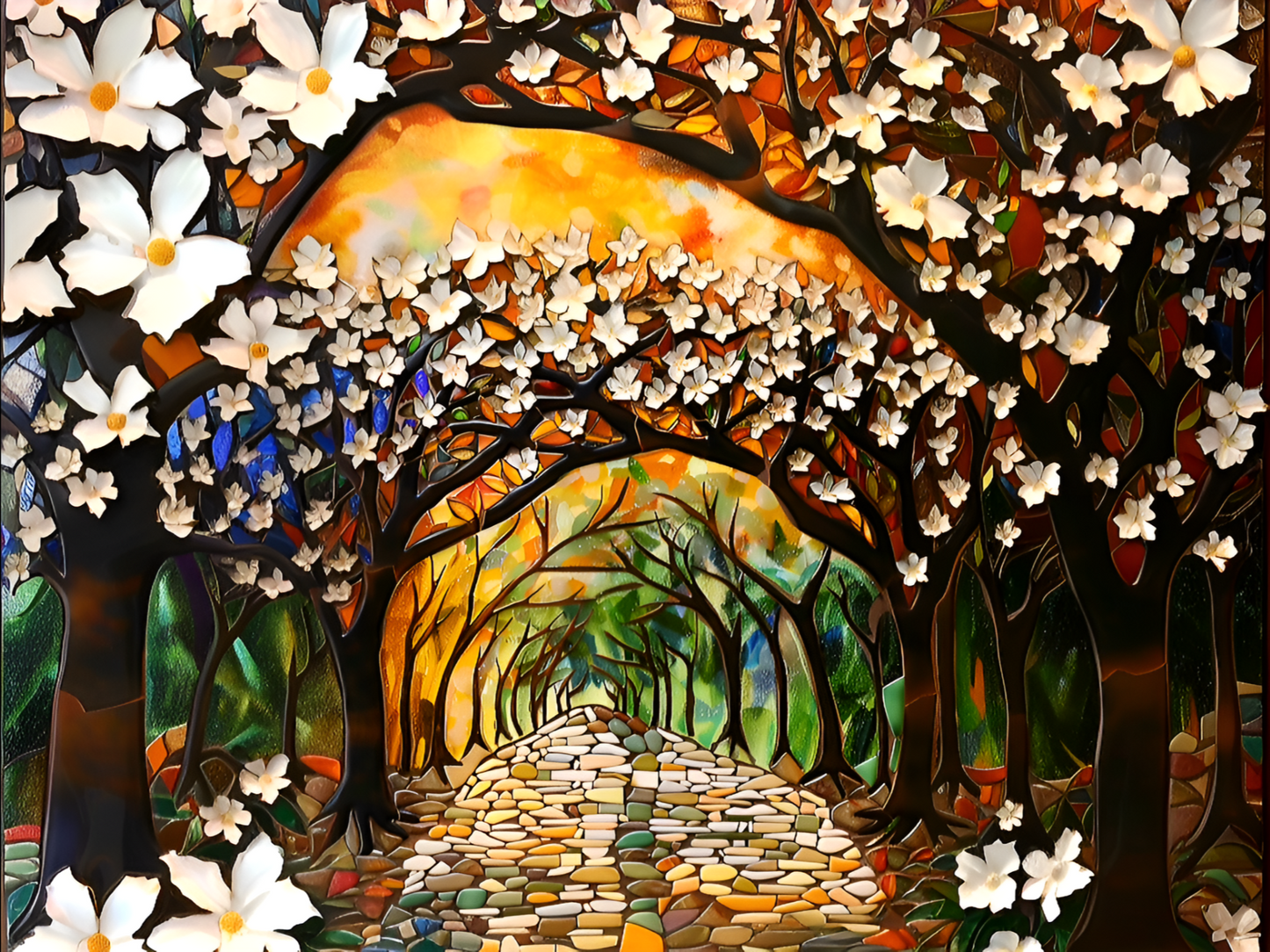 Arboreal Canopy Ceramic Tile or Mural. Floral Backsplash.