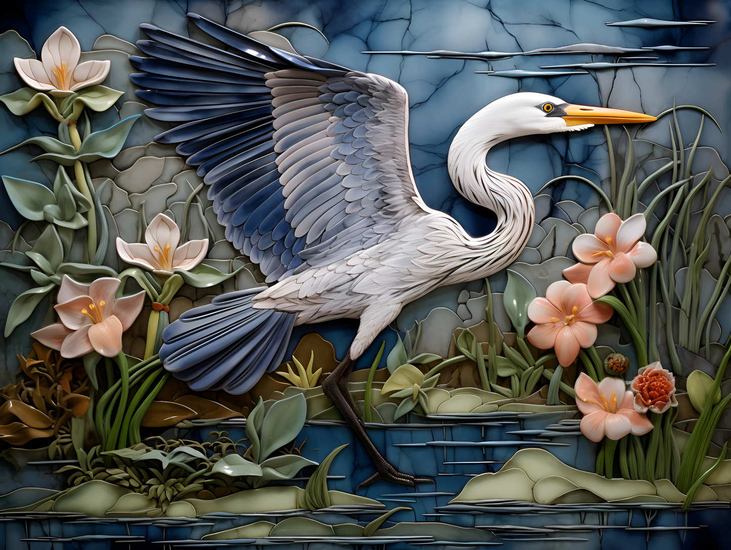 Blue Heron in Flight Ceramic Tile or Mural.