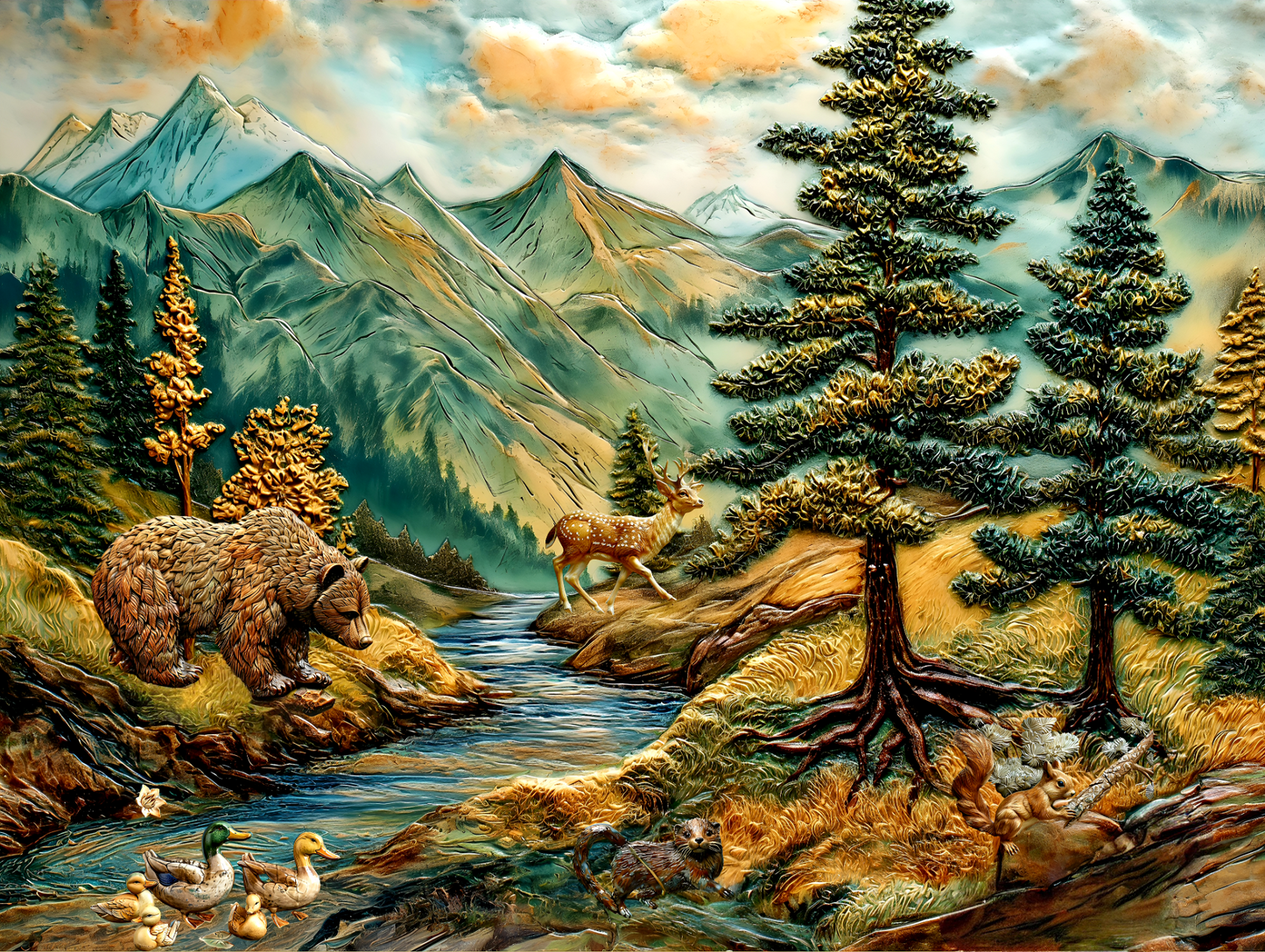 Mountain Wildlife Ceramic Backsplash. Wild Animals Tile Mural.