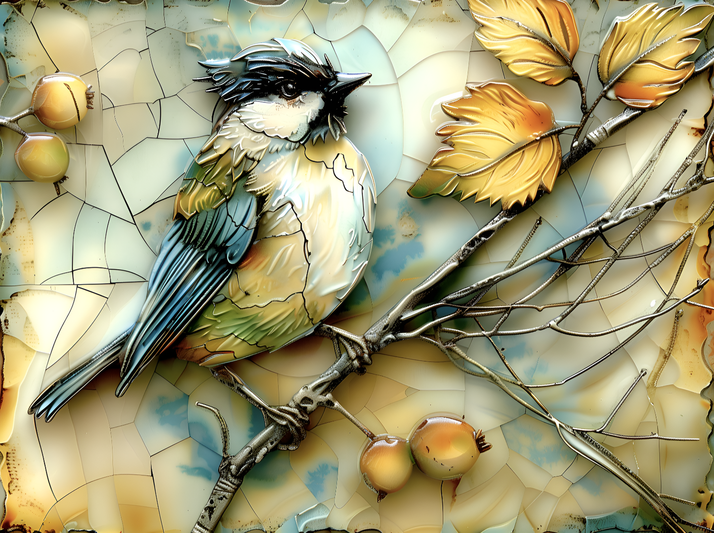 Chickadees Ceramic Tile set. 22 tiles.
