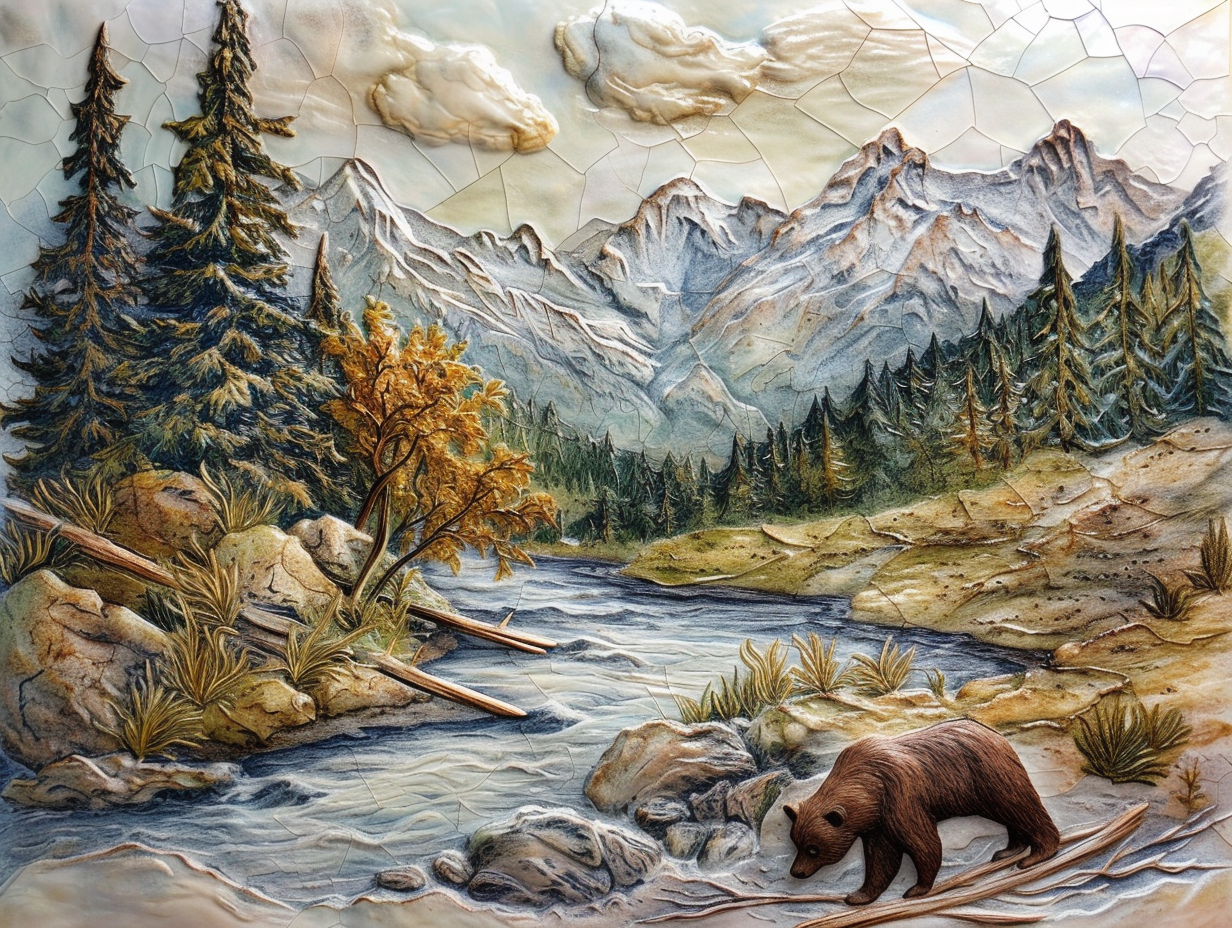 Mountain River Ceramic Tiles. Set.