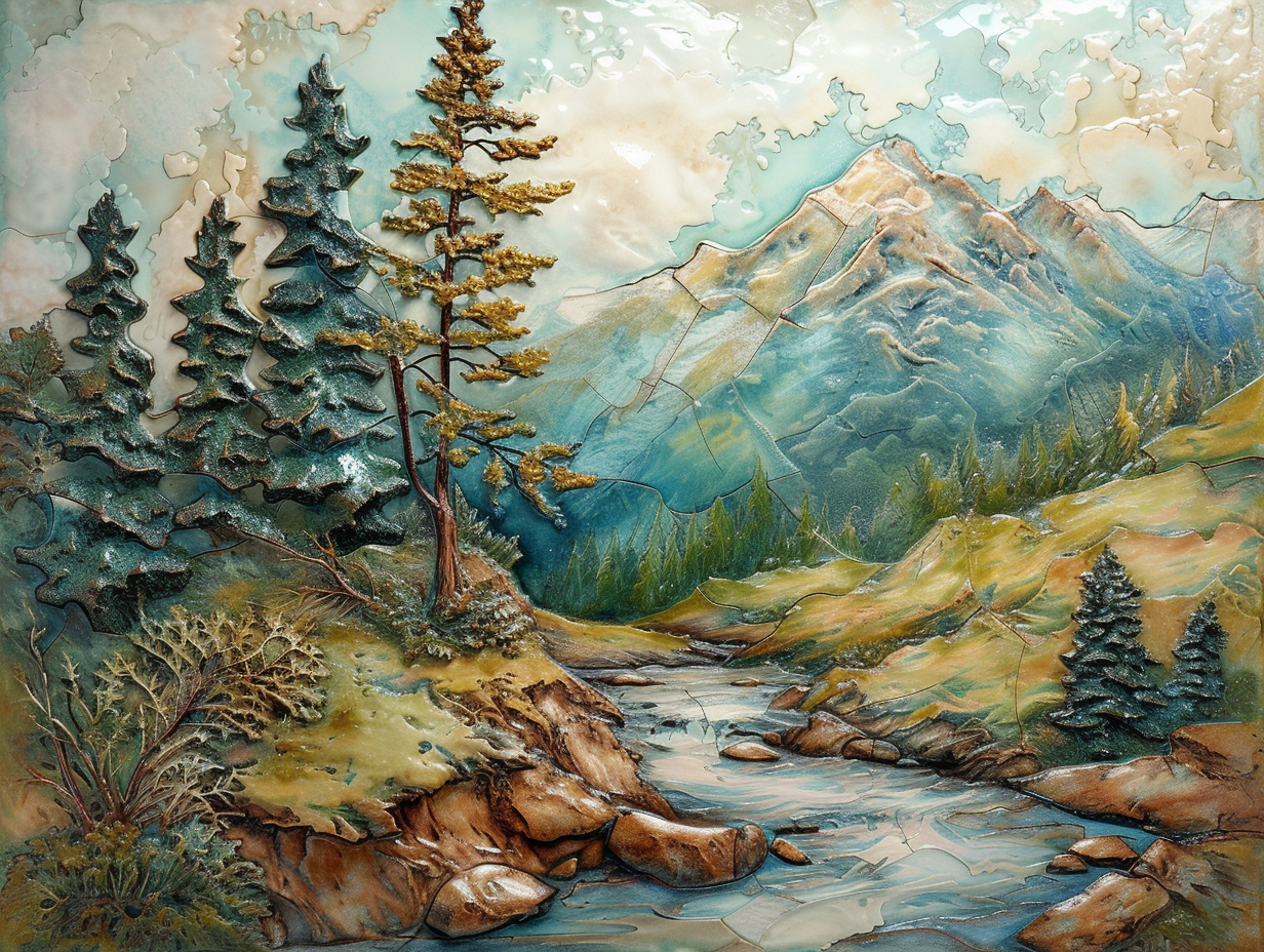 Mountain River Ceramic Tiles. Set.