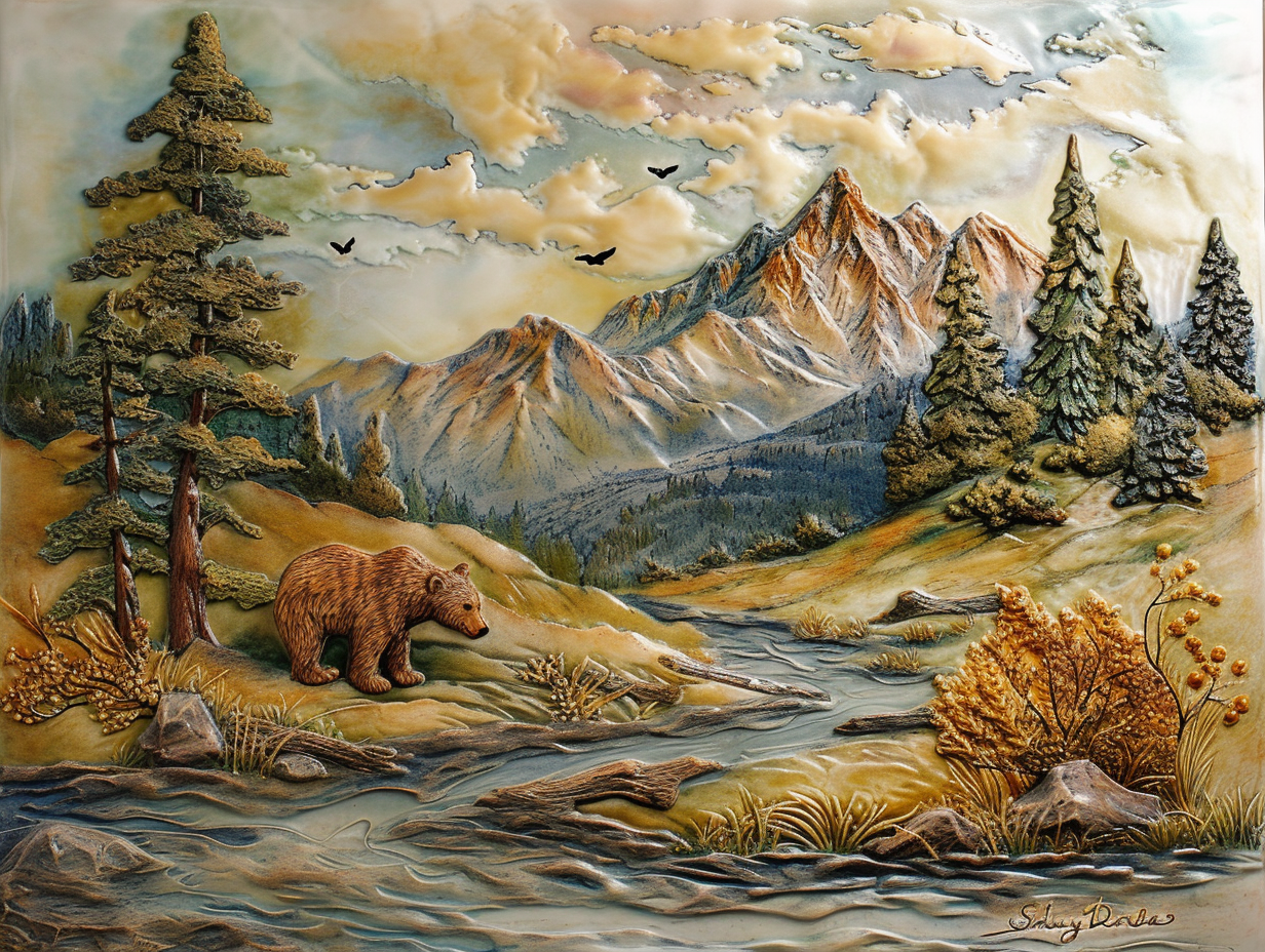 Mountain River Ceramic Tiles. Set.