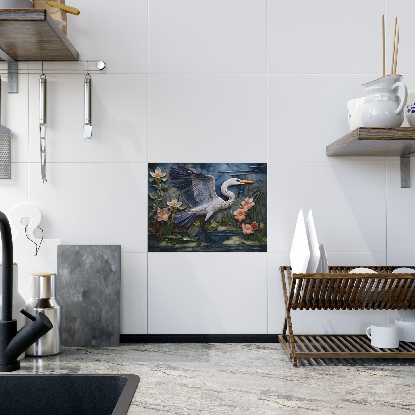 Blue Heron in Flight Ceramic Tile or Mural.