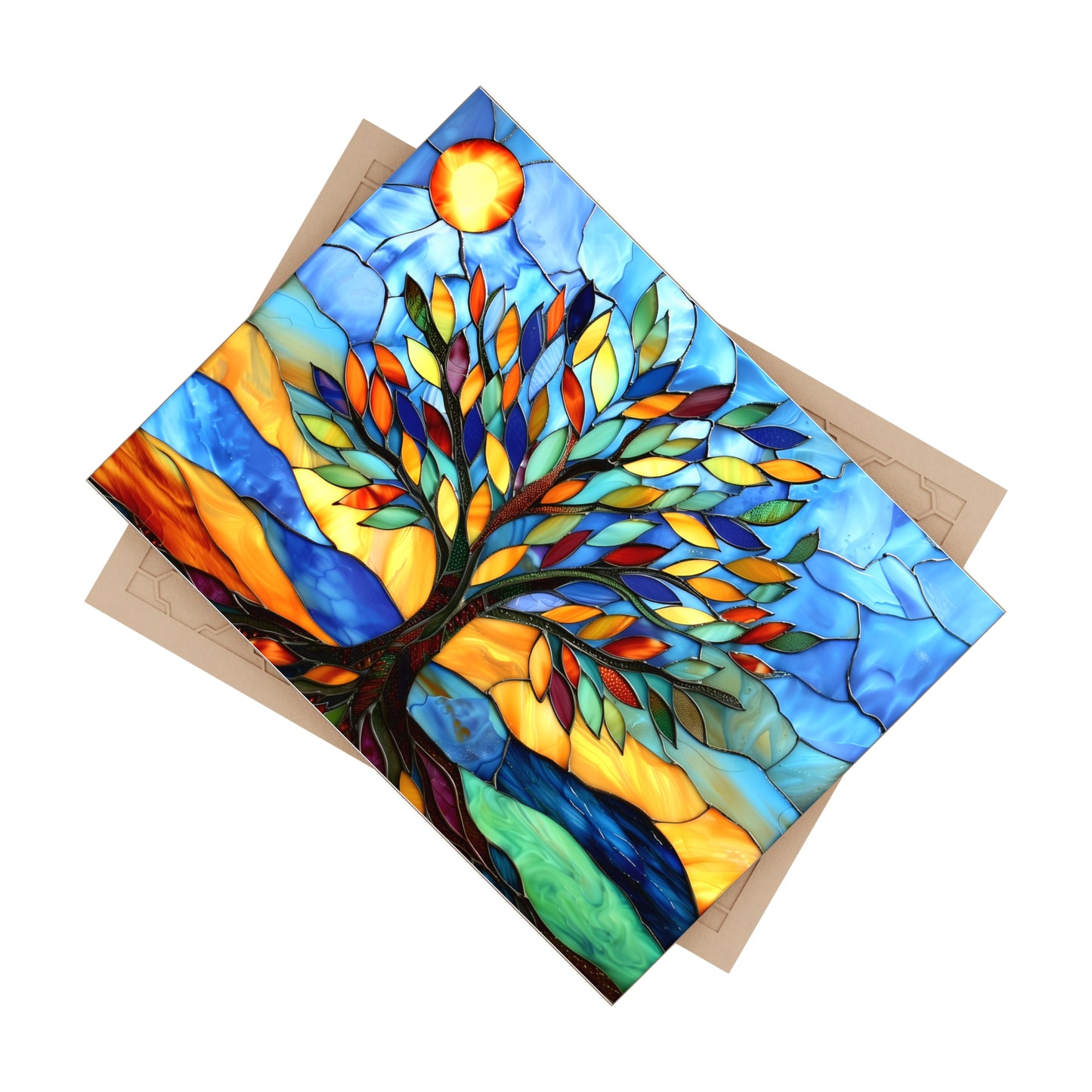 Stained Glass Tree Ceramic Tile or Mural. Kitchen Backsplash Tree Mosaic.