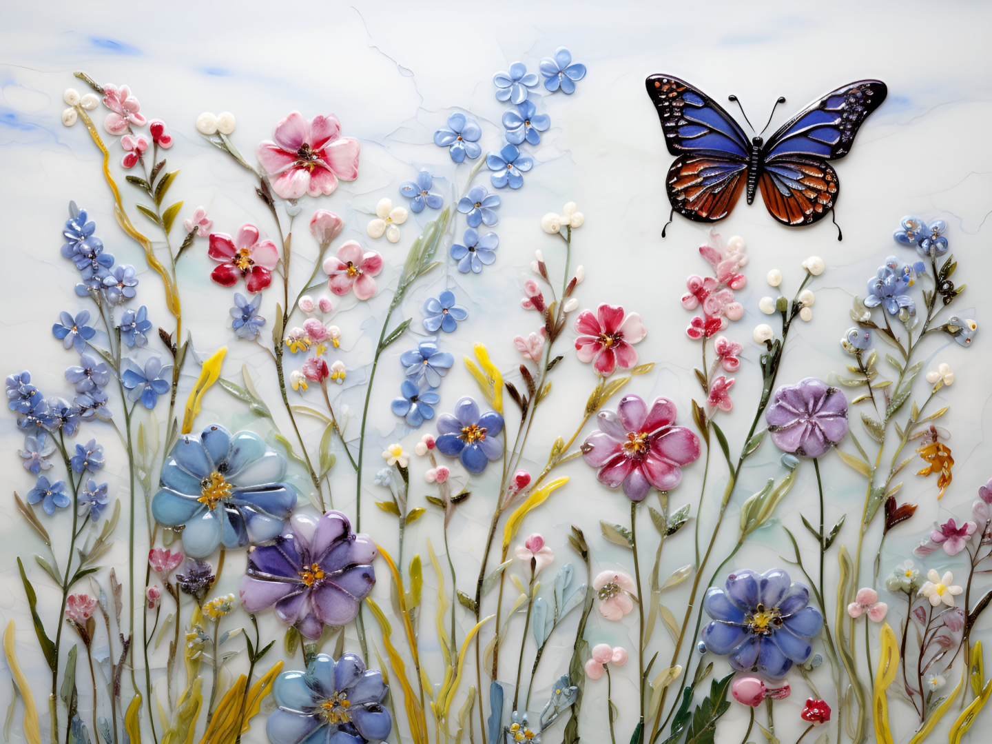 Butterfly in a Field of Wildflowers Tile, Ceramic Butterfly Tile, Ceramic Flowers Tile