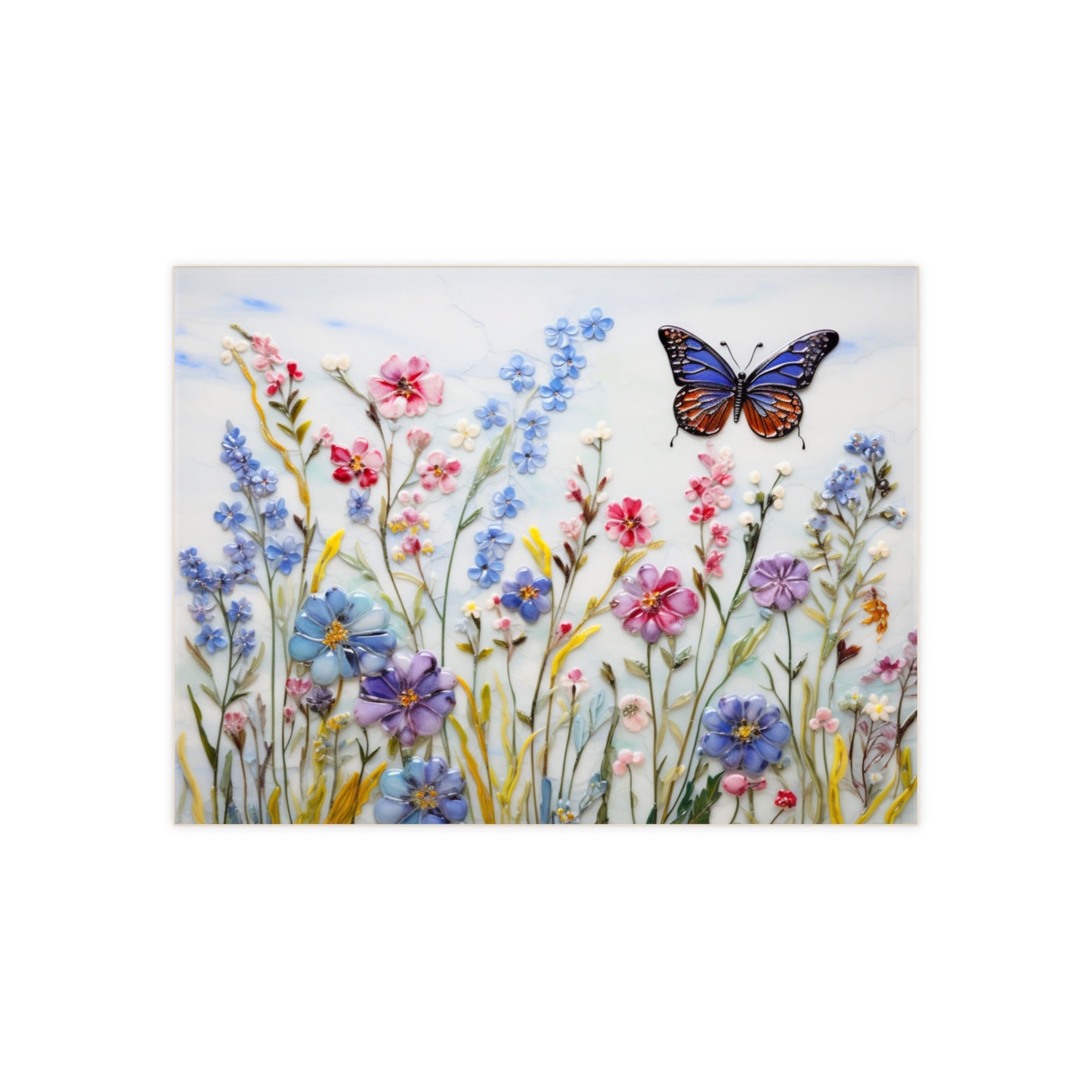 Butterfly in a Field of Wildflowers Tile, Ceramic Butterfly Tile, Ceramic Flowers Tile