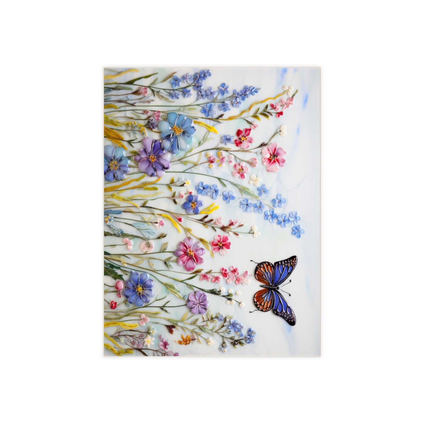 Butterfly in a Field of Wildflowers Tile, Ceramic Butterfly Tile, Ceramic Flowers Tile