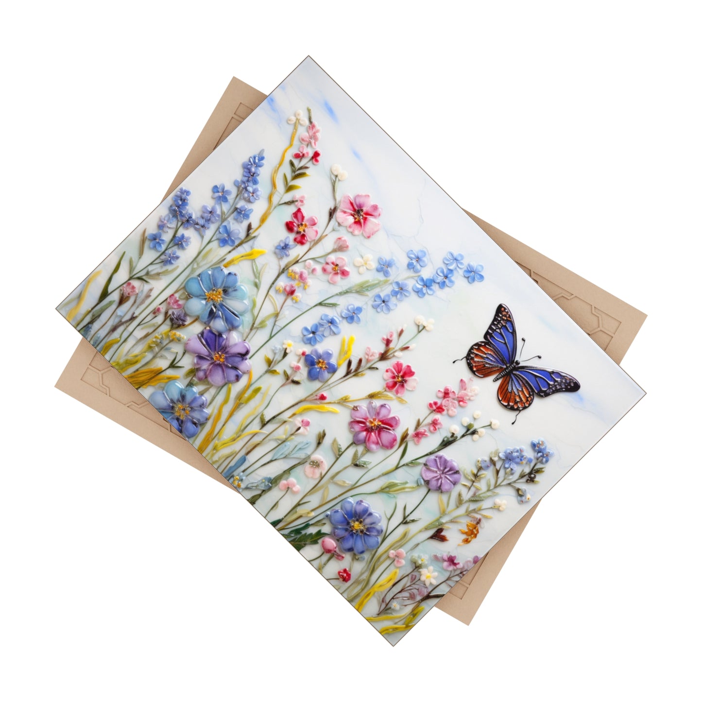 Butterfly in a Field of Wildflowers Tile, Ceramic Butterfly Tile, Ceramic Flowers Tile