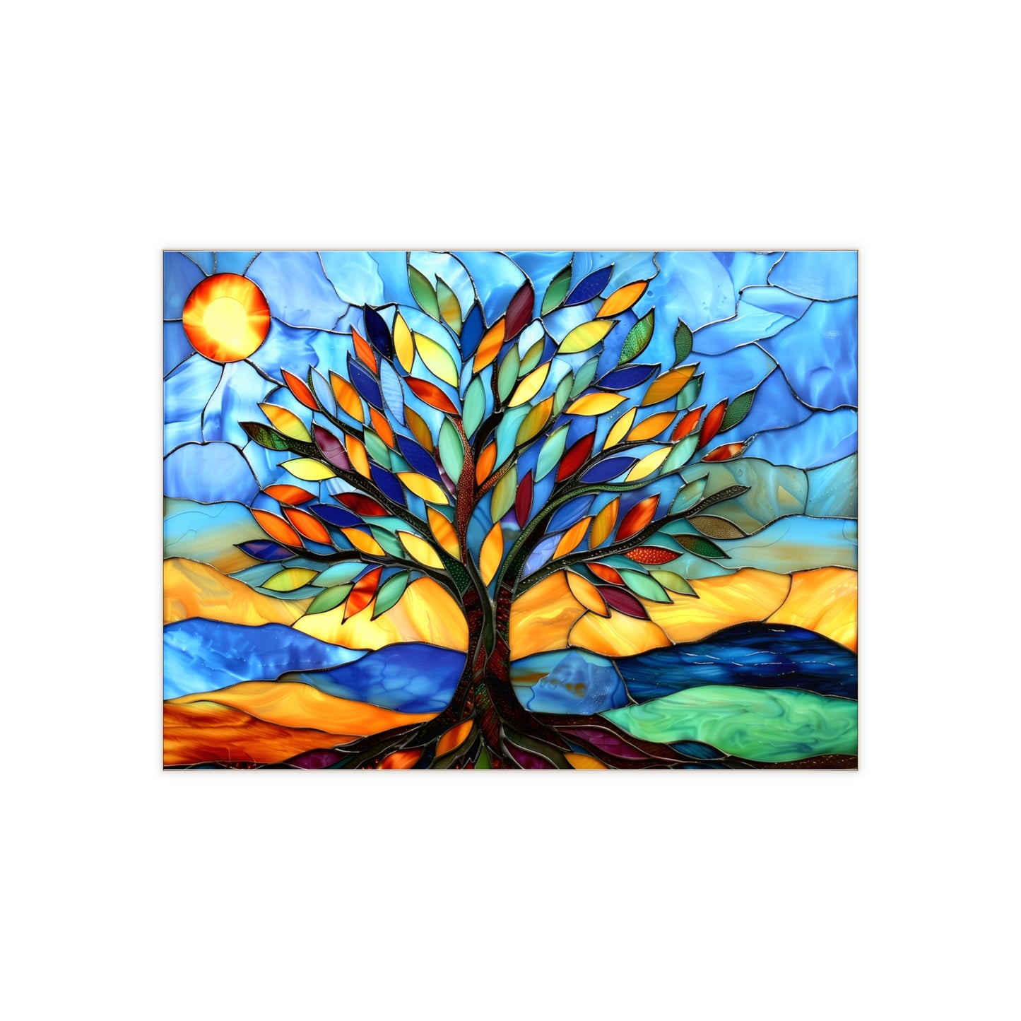 Stained Glass Tree Ceramic Tile or Mural. Kitchen Backsplash Tree Mosaic.