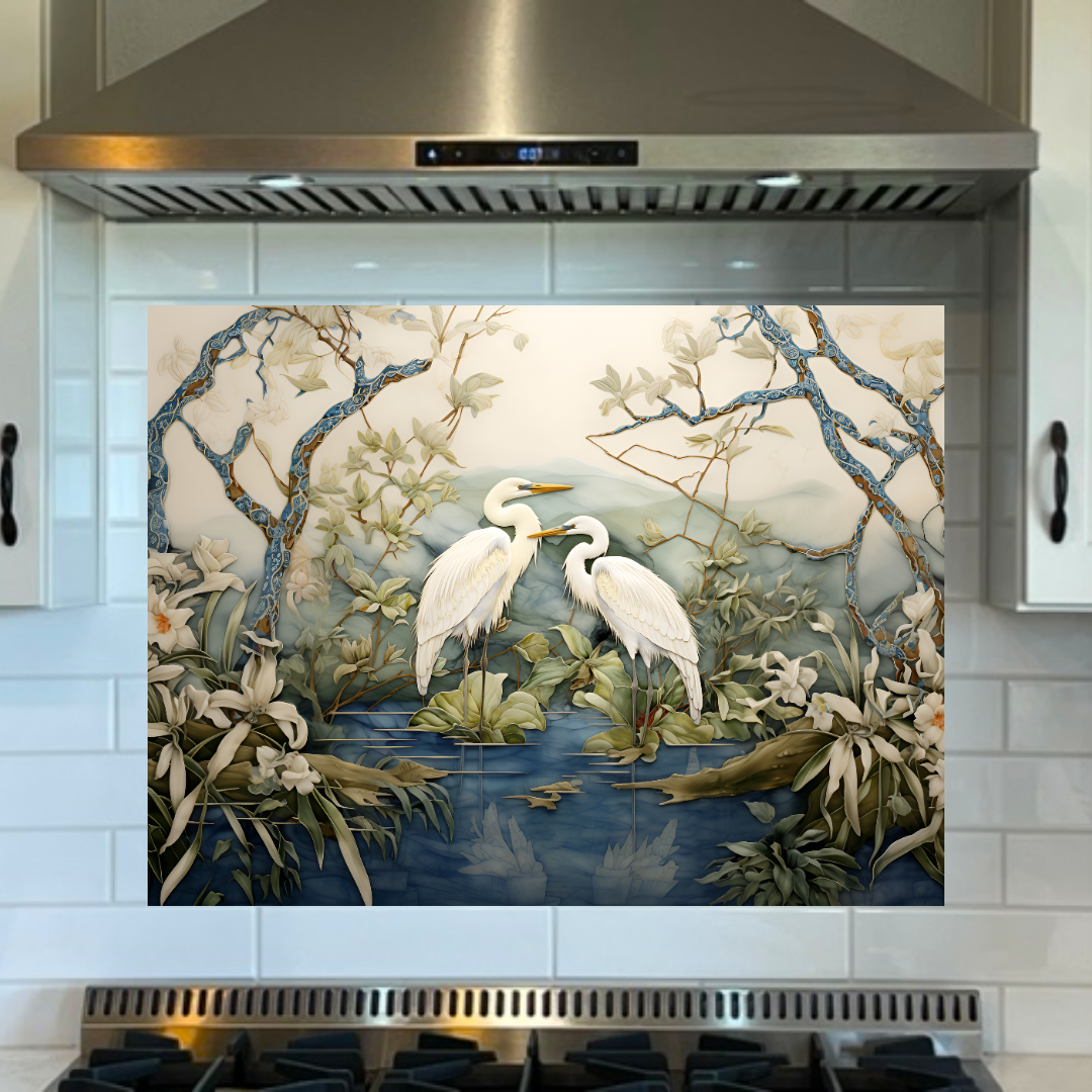 Egrets on the Marsh Ceramic Backsplash.