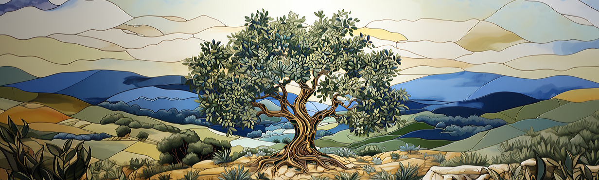 Olive Tree Landscape Ceramic Tile Mural.