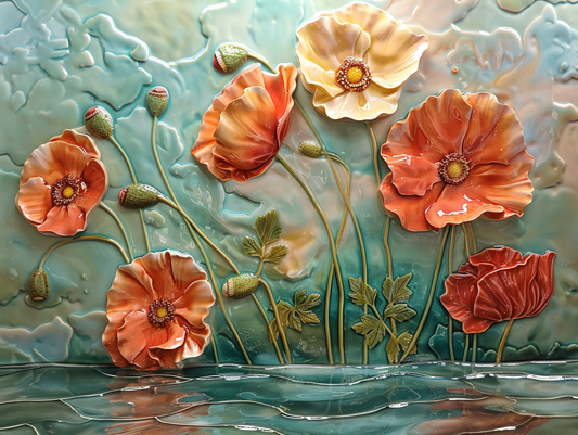 Poppies Ceramic Tile or Mural. Poppies Ceramic Kitchen Backsplash.