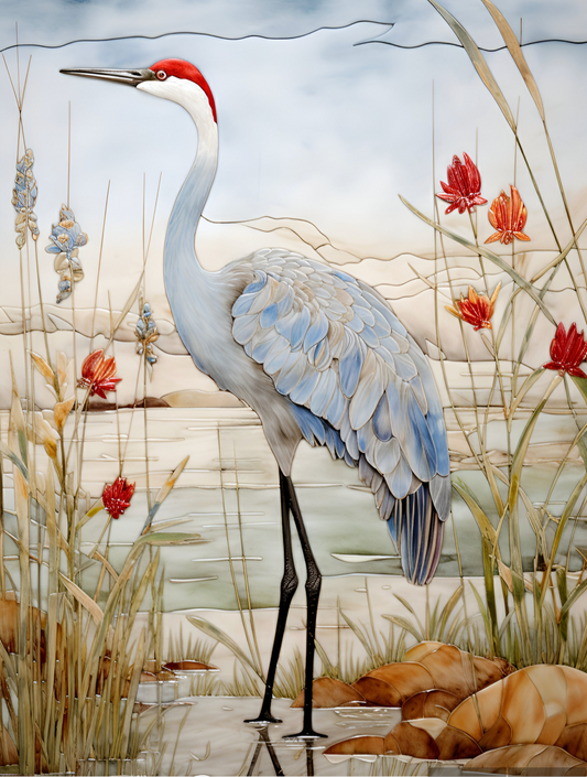Sandhill Crane Ceramic Tile Mural.