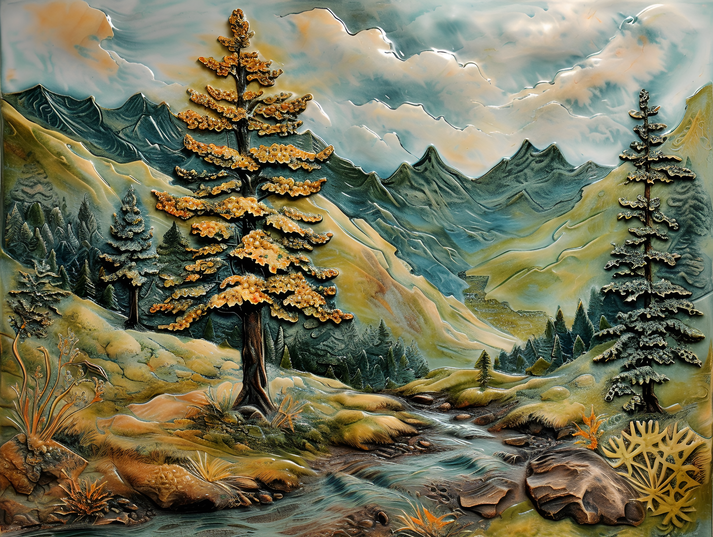 Mountain River Landscape Ceramic Tiles