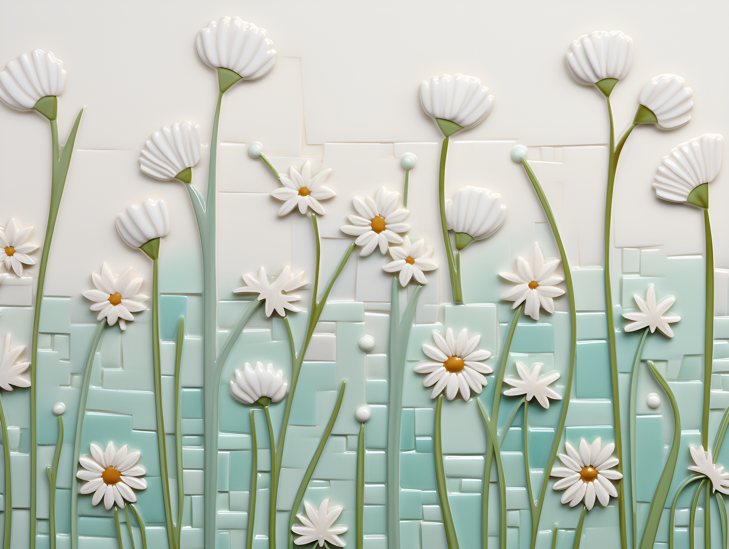 Daisies Tile, Set of 4, Ceramic Daisy Tiles