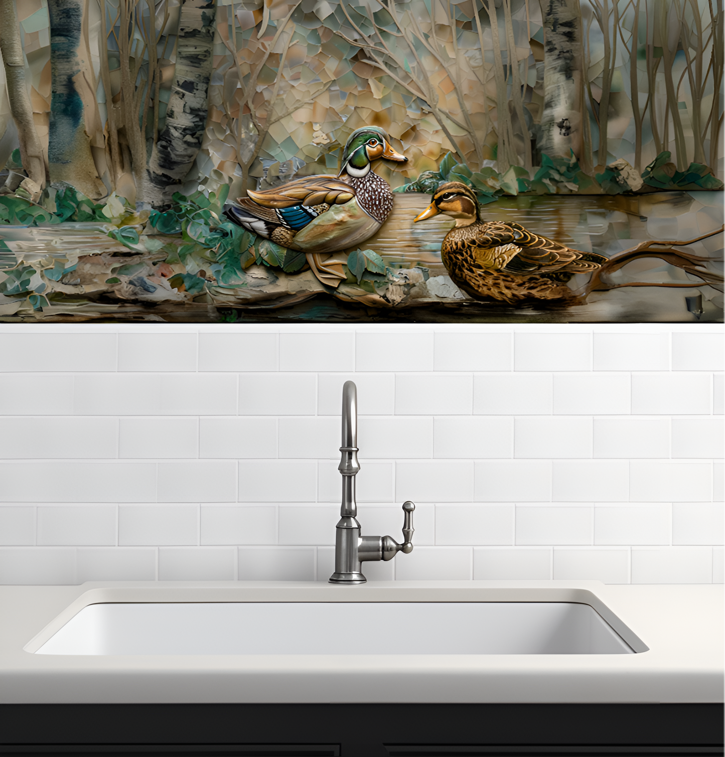 Wood Ducks Ceramic Backsplash.