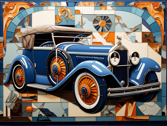 Old Fashioned Automobile Ceramic Tiles,   Car Tiles, Old Auto Wall Accent Tiles. Set of 4.