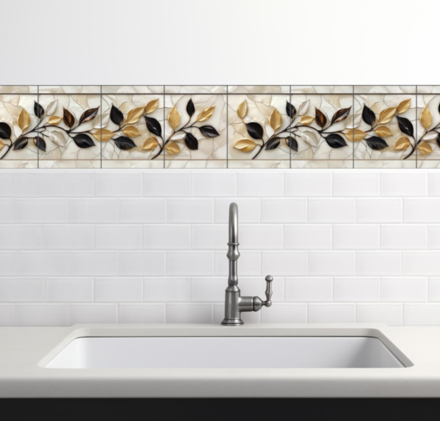 Golden Leaves Tile Mosaic, Tile Sample