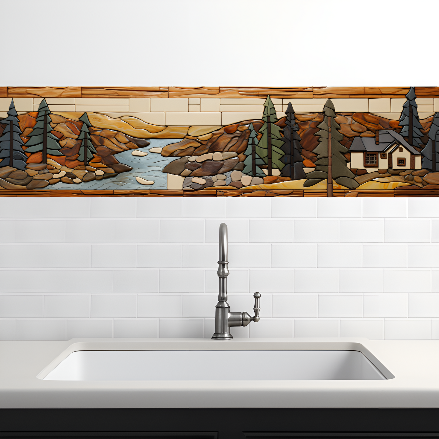 Log Cabin Ceramic Mural.