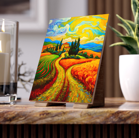 Tuscany Ceramic Wall Tile, Countryside Wall Tile, Country Landscape Accent Tile