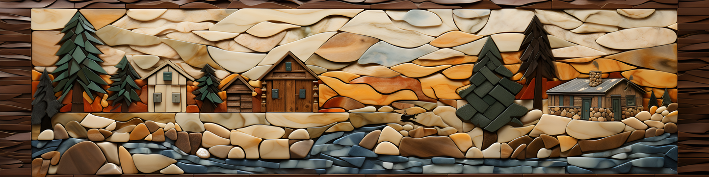 Log Cabin Ceramic Mural.