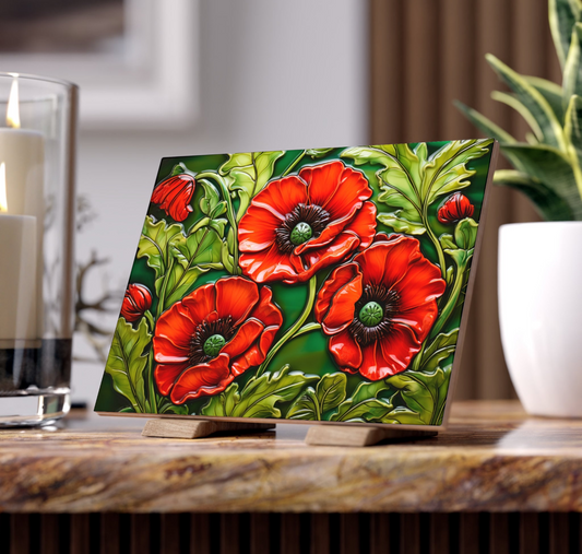 Three Poppies Ceramic Tile.