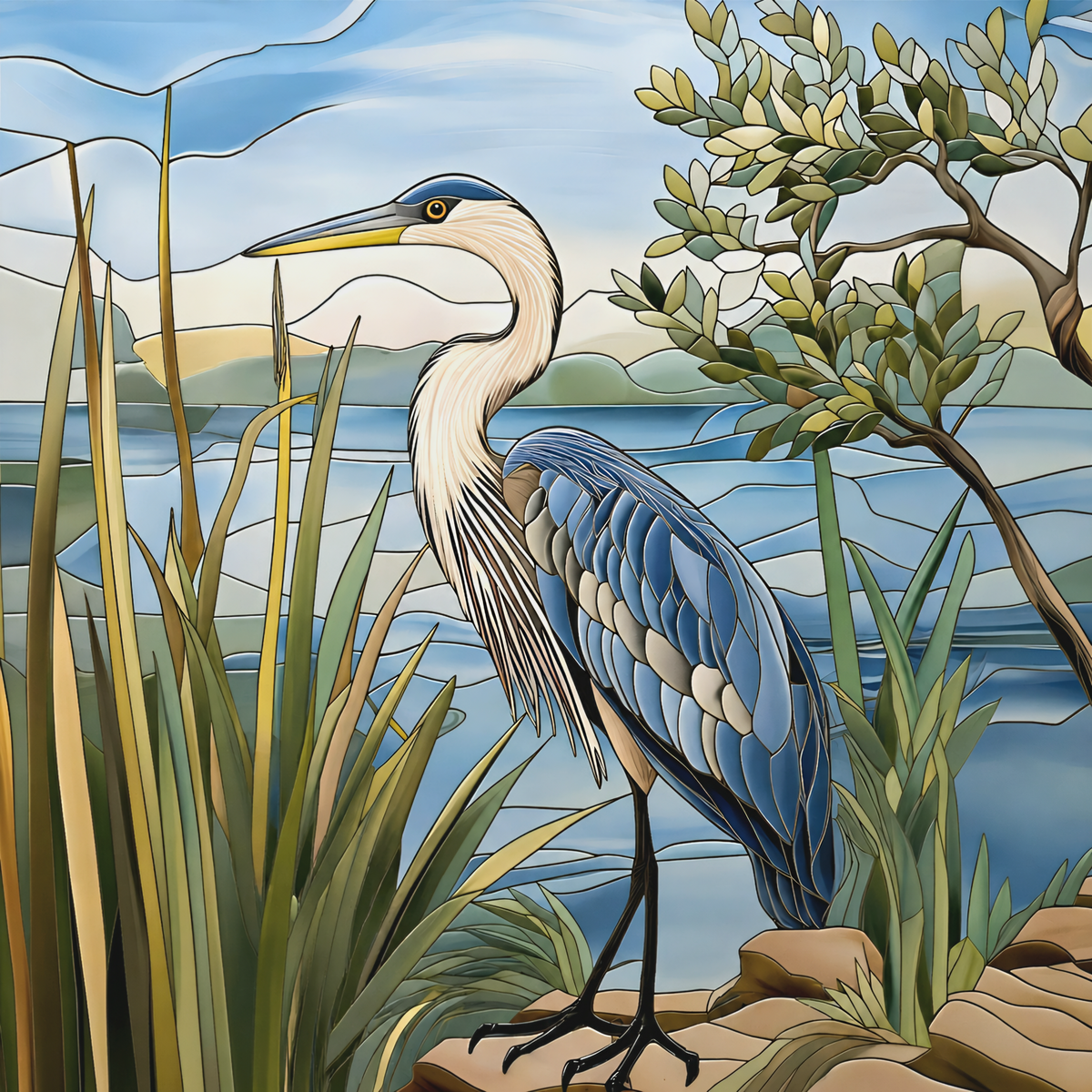 Blue Heron Left Tile Mosaic