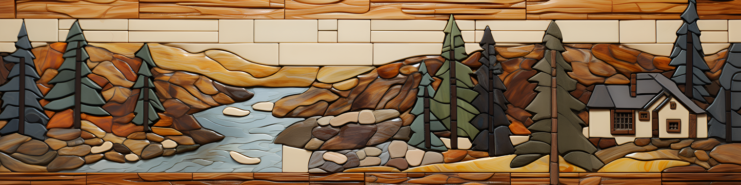 Log Cabin Ceramic Mural.