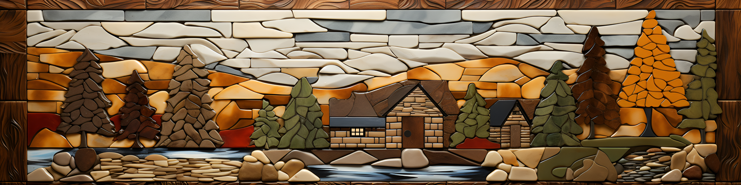 Log Cabin Ceramic Mural.