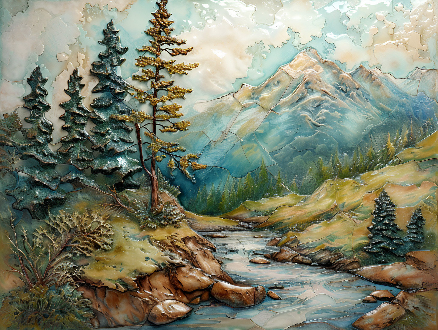 Mountain River Landscape Ceramic Tiles