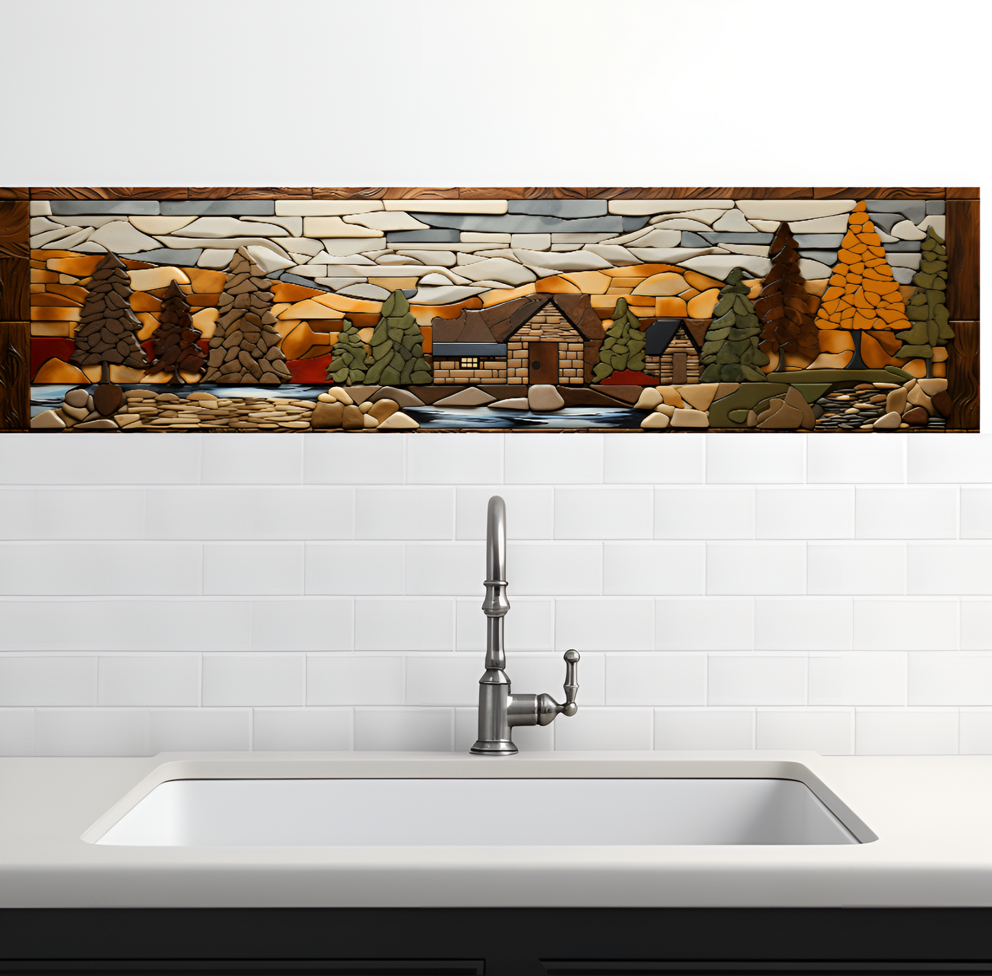 Log Cabin Ceramic Mural.