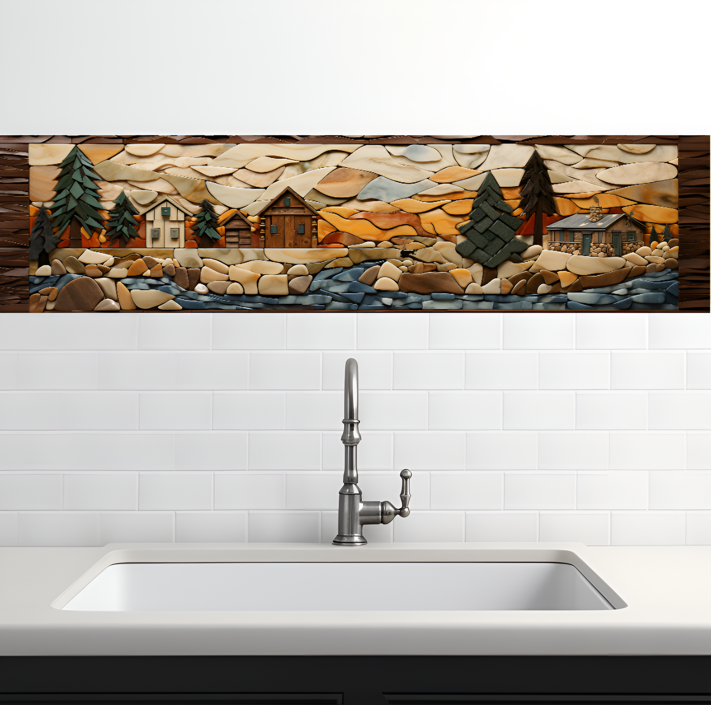 Log Cabin Ceramic Mural.